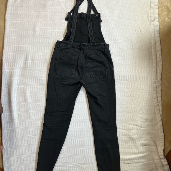 Free People Womens Skinny Denim Overalls Size 27 Faded Black Mid Rise Stretch - Picture 5 of 7